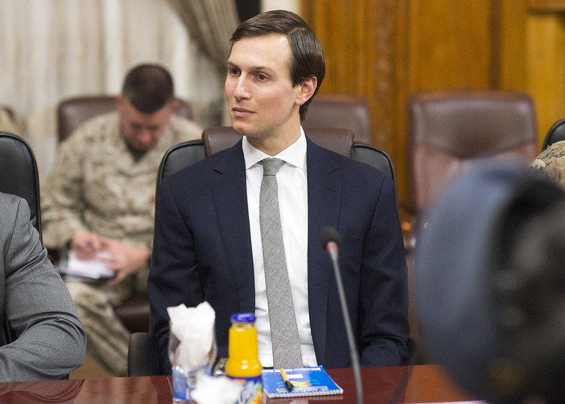 jared kushner, senior advisor to President Trump, sits at meeting, with chariman of the joint chiefs of staff