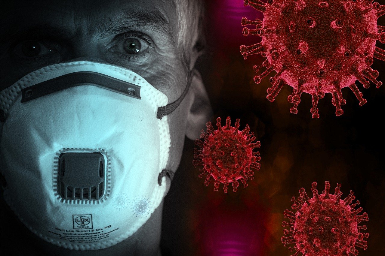 man wearing face mask, because of the coronavirus pandemic